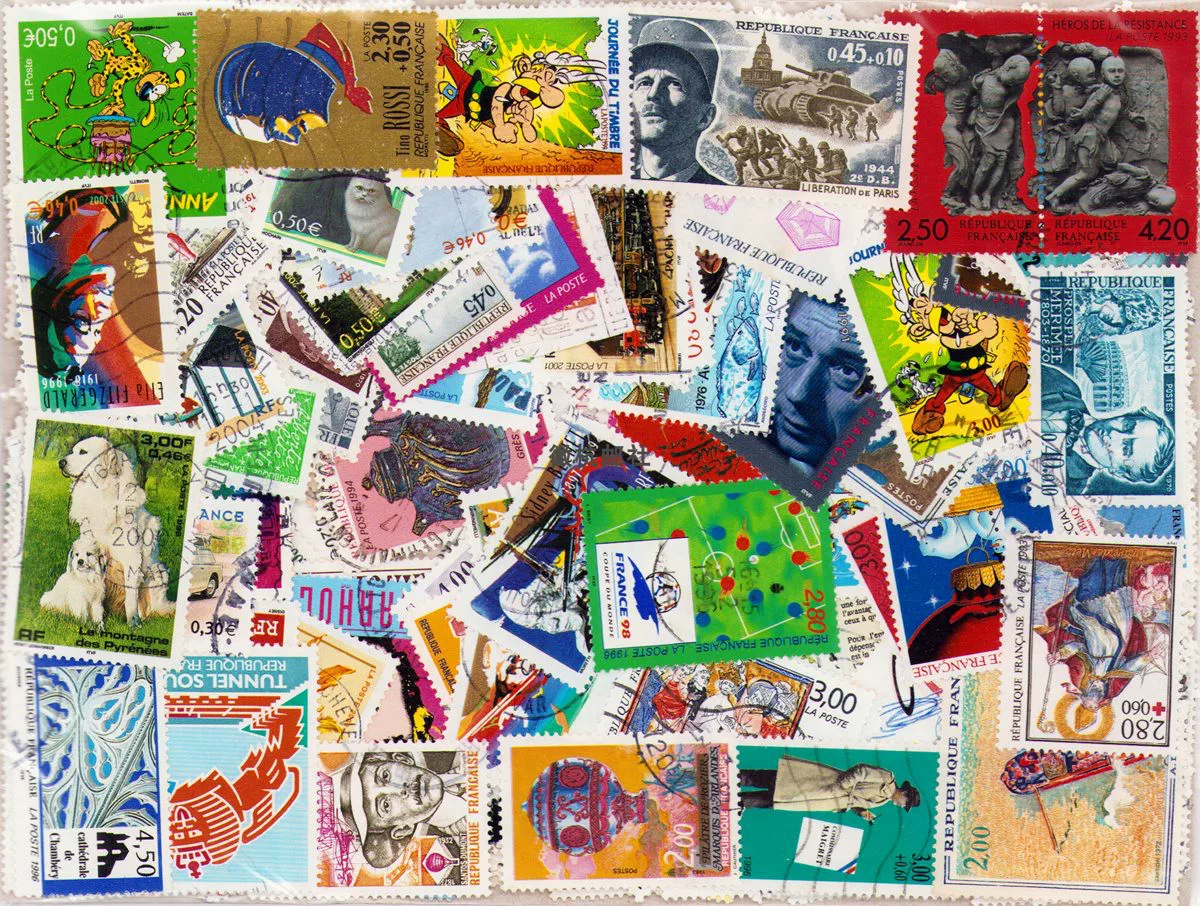 Collectible Vintage Postage Stamps - 100 Buah Prangko Bekas Prancis Klasik,