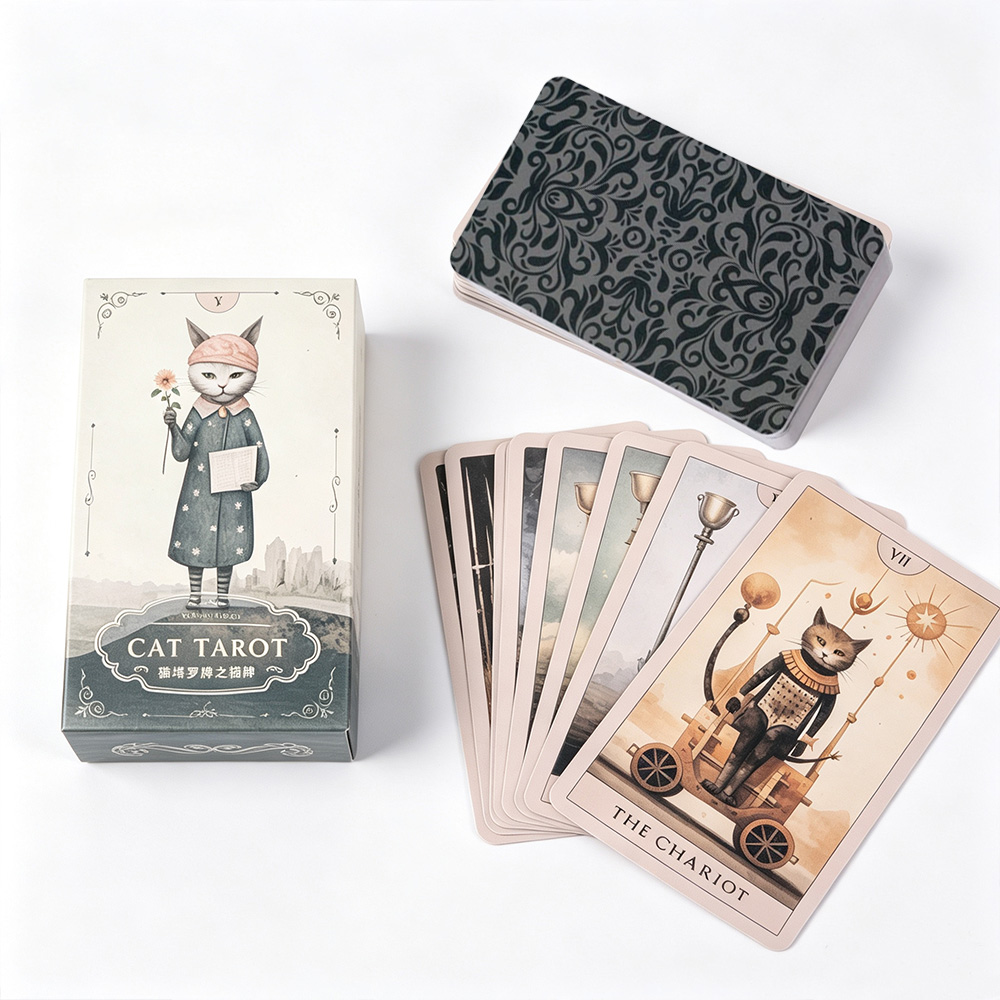 Vintage Collectible Board Games - Set Kartu Tarot Kucing, 78 Kartu,