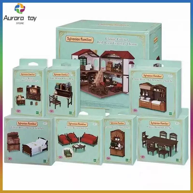 Vintage Cartoon Collectible - Set Mainan Furnitur Klasik Cokelat Vintage