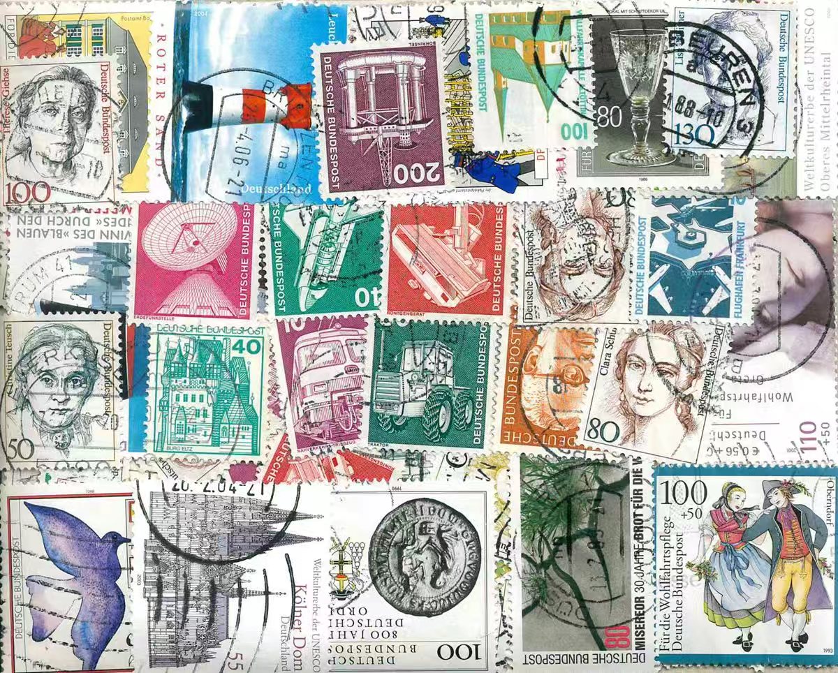Collectible Vintage Postage Stamps - Set Perangko Jerman Campuran, 50 Buah,